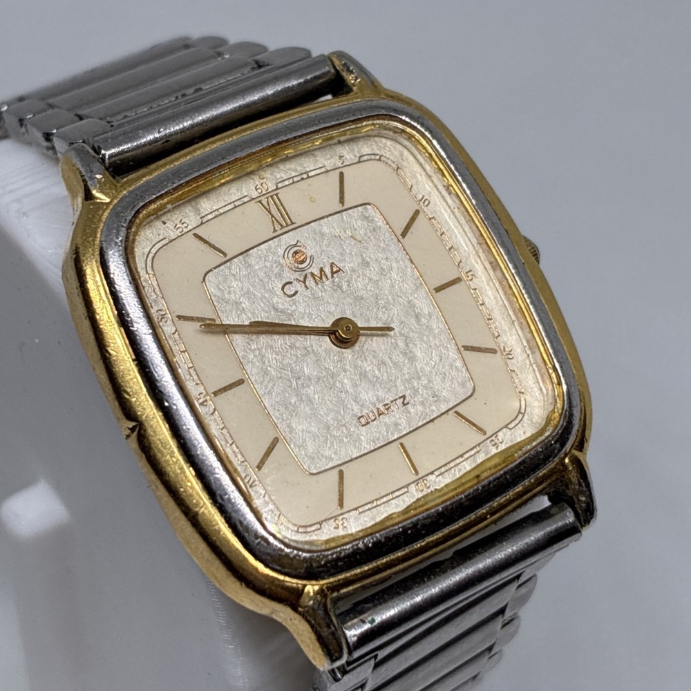CYMA Quartz Vintage Unisex Two Tone Watch Stunning Snowflake Dial - Working !